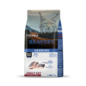 Bravery Alimento Natural Libre de Granos para Gato Adulto Esterilizado Receta Arenque, 7 kg