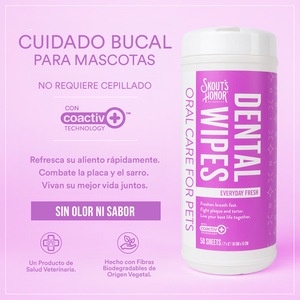 Skout's Honor Dental Wipes Toallitas Limpiadoras de Dientes para Perro y Gato, 50 Toallitas