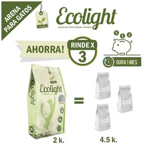 Ecolight Arena Natural Ultraliviana sin Esencia Absorbente para Gato, 2 kg