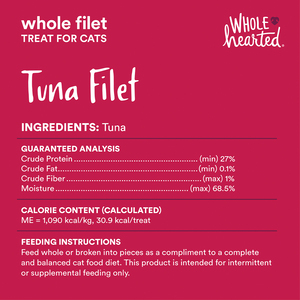 WholeHearted Premio Filetito de Atún Rico en Proteína para Gato Todas las Edades, 28 g