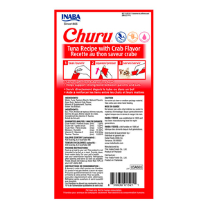 Inaba Churu Premio Cremoso Natural para Gato Todas las Etapas de Vida Receta Atún y Cangrejo, 1 Paquete