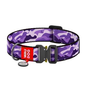 Waudog Nylon Collar Diseño Camuflaje Morado con Broche de Metal y Placa Tipo QR para Perro, X-Chico Waudog Nylon Collar Diseño Camuflaje Morado con Broche de Metal y Placa Tipo QR para Perro, X-Chico