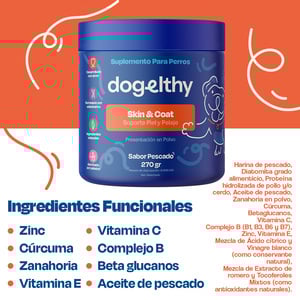 Dogelthy Skin & Coat Suplemento en Polvo para Cuidado de Piel y Pelo para Perro, 270 g