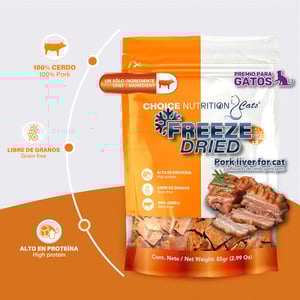 Choice Nutrition Freeze Dried Premio Liofilizado para Gato Receta Hígado de Cerdo, 85g