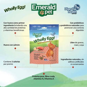 Emerald Pet Wholly Egg! Premios Digestivos para Gato Receta Huevo y Salmón, 70 g