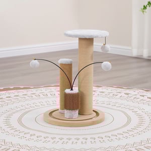 Petpals Poste Rascador de 1 Nivel con Cepillo y Juguetes Colgantes para Gato, 1 Pieza