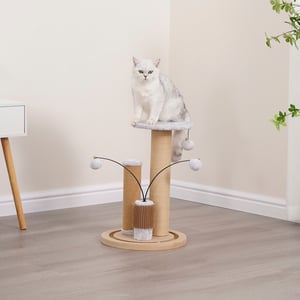 Petpals Poste Rascador de 1 Nivel con Cepillo y Juguetes Colgantes para Gato, 1 Pieza