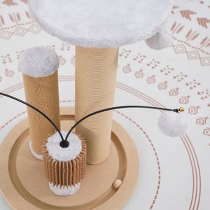 Petpals Poste Rascador de 1 Nivel con Cepillo y Juguetes Colgantes para Gato, 1 Pieza