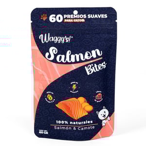Waggy's Bites Premios Suaves Receta Salmón y Camote para Gato, 60 g Waggy's Bites Premios Suaves Receta Salmón y Camote para Gato, 60 g