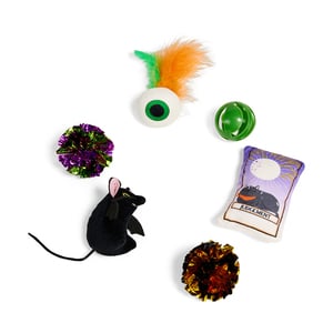 Bootique Halloween Set de Juguetes Diseño Caldero y Tarot para Gato, 6 Piezas Bootique Halloween Set de Juguetes Diseño Caldero y Tarot para Gato, 6 Piezas