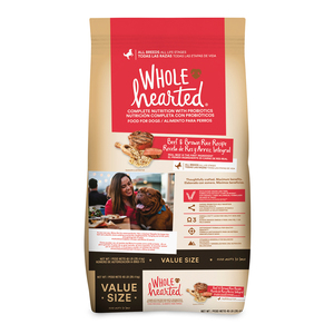 WholeHearted Alimento Natural para Perro Todas las Edades Receta Res y Arroz Integral, 20.4 kg WholeHearted Alimento Natural para Perro Todas las Edades Receta Res y Arroz Integral, 20.4 kg