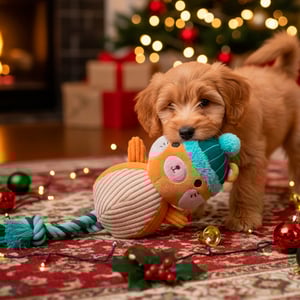 Latipaw Holiday Oso de Peluche con Cuerda y Pelota en el Interior para Perro, Mediano Latipaw Holiday Oso de Peluche con Cuerda y Pelota en el Interior para Perro, Mediano