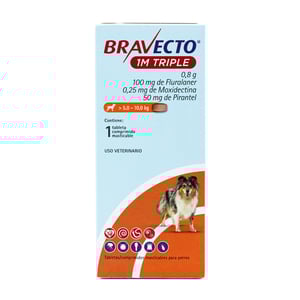 Bravecto 1M Triple Tableta Masticable Antiparasitaria Externa e Interna para Perro, 5 a 10 kg Bravecto 1M Triple Tableta Masticable Antiparasitaria Externa e Interna para Perro, 5 a 10 kg