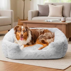 BFBS Cama Calmante Diseño Rectangular con Bordes Altos Color Gris para Perro, Grande BFBS Cama Calmante Diseño Rectangular con Bordes Altos Color Gris para Perro, Grande
