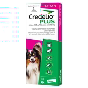 Credelio Plus Tableta Masticable Antiparasitaria Interna y Externa para Perro de 2.8 a 5.5 kg, 1 Tableta Credelio Plus Tableta Masticable Antiparasitaria Interna y Externa para Perro de 2.8 a 5.5 kg, 1 Tableta