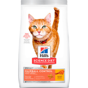 Hill's Science Diet Alimento Seco Light para Gato Adulto Control Bolas de Pelo Receta Pollo, 3.2 kg