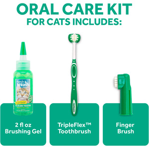 Tropiclean Fresh Breath Kit de Cuidado Bucal Gel de Cepillado + Cepillos para Gato, 3 Piezas