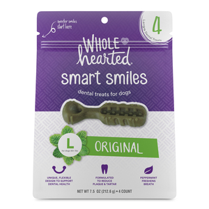 WholeHearted Smart Smiles Premios Dentales Receta Original Tamaño Grande para Perro, 4 Piezas