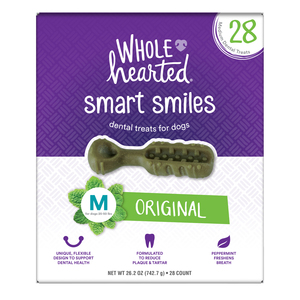 WholeHearted Smart Smiles Premios Dentales Receta Original Tamaño Mediano para Perro, 28 Piezas