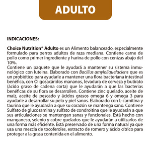 Choice Nutrition Alimento Avanzado Seco para Perro Adulto Razas Medianas/Grandes Receta Pollo, 10 kg