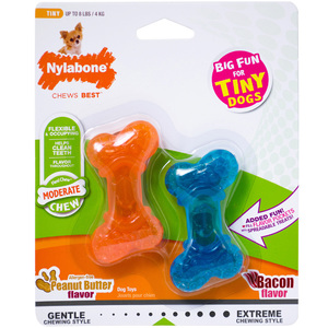 Nylabone Moderate Chew Paquete 2 Juguetes Masticables Diseño Mini Hueso Flexible para Perro, XX-Chico