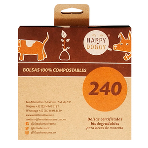Happy Doggy Bolsas Biodegradables Compostables para Desechos de Mascotas, 240 Piezas