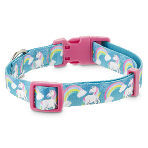 Good2Go Collar Azul Diseño Arcoíris y Unicornios con Broche Rosa para Perro, Mediano