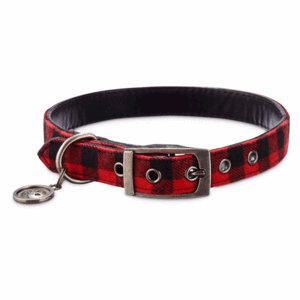 Bond & Co Collar Tela a Cuadros Rojo y Negro para Perro, Mediano