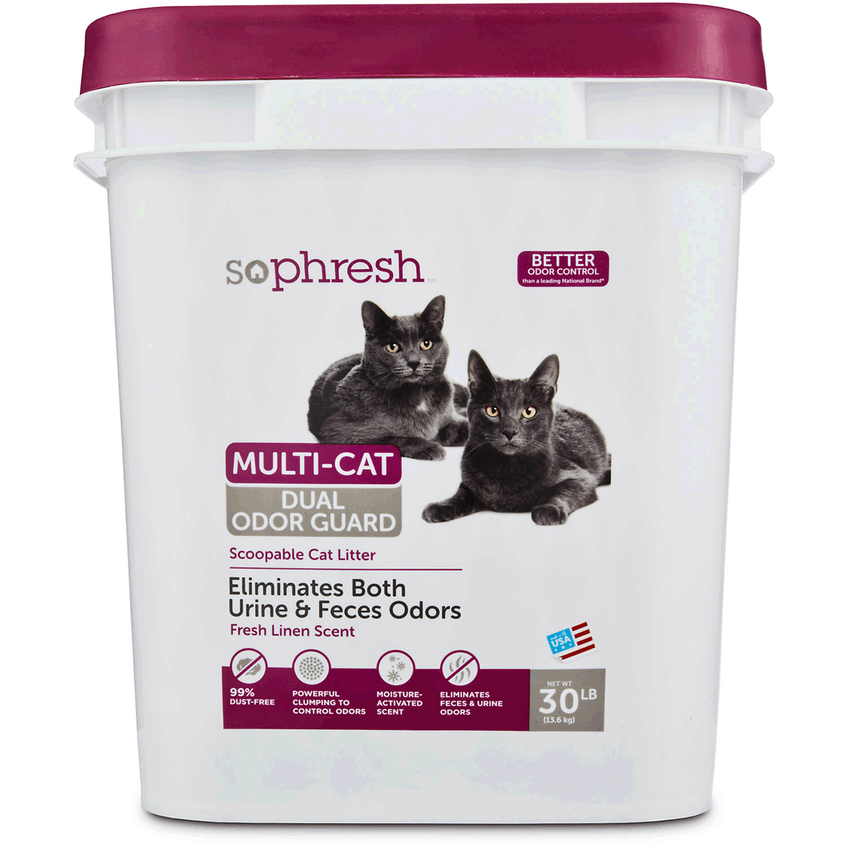 Sophresh Multi-Cat Dual Odor Guard Arena Aglutinante con Esencia para Hogares Multi-Gato, 13.6 kg