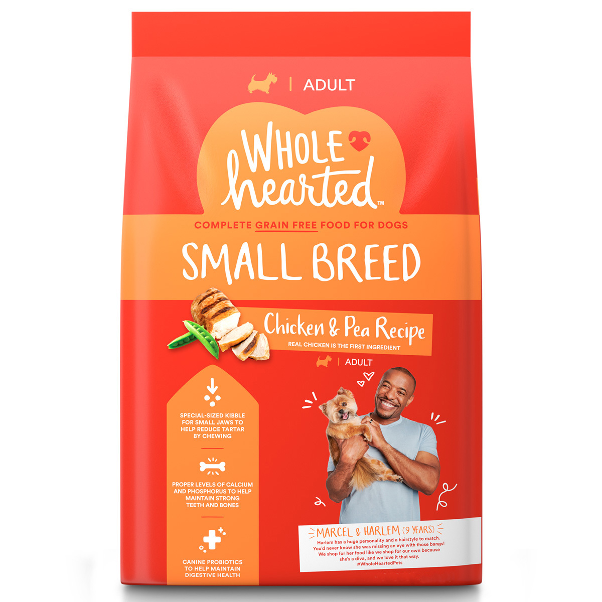 WholeHearted Libre de Granos Alimento Natural para Perro Adulto Raza Pequeña Receta Pollo y Chícharo, 6 kg