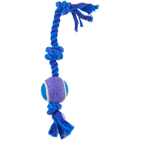 Leaps & Bounds Cuerda con 1 nudo y Pelota de Tenis Color Azul para Perro, Mediano