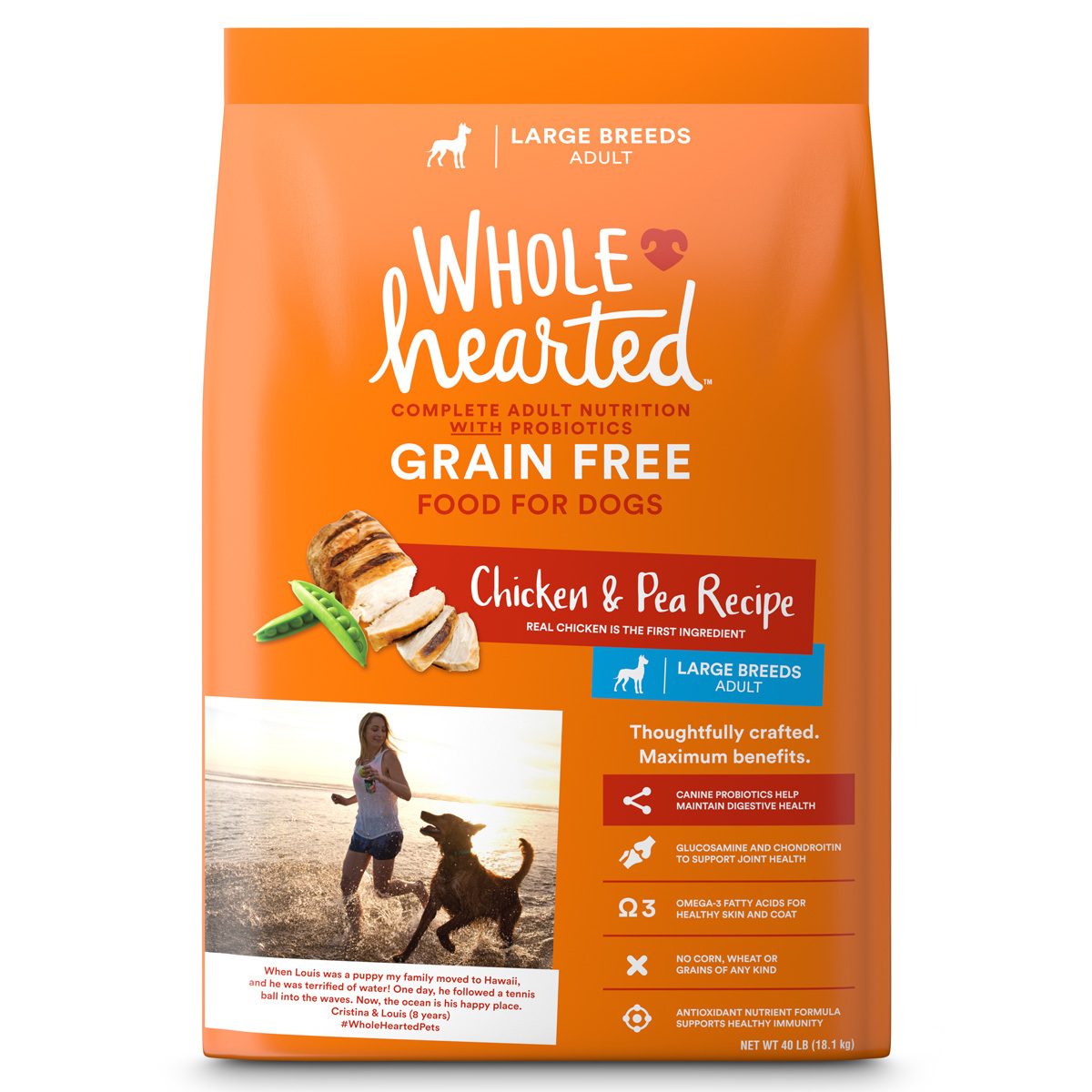 WholeHearted Libre de Granos Alimento Natural para Perro Adulto Raza Grande  Receta Pollo y Chícharo, 18 kg | WholeHearted | MARCAS | Petco Mexico