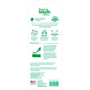 Tropiclean Fresh Breath Kit de Cuidado Bucal Gel de Cepillado + Cepillos para Gato, 3 Piezas