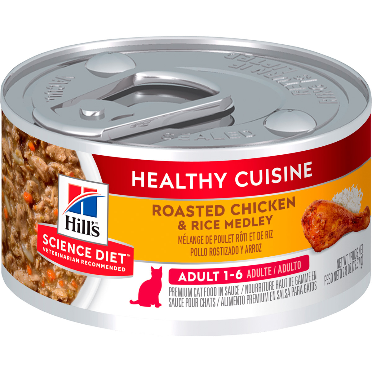 Hill's Science Diet Healthy Cuisine Alimento Húmedo para Gato Adulto Receta Pollo Rostizado y Arroz, 80 g